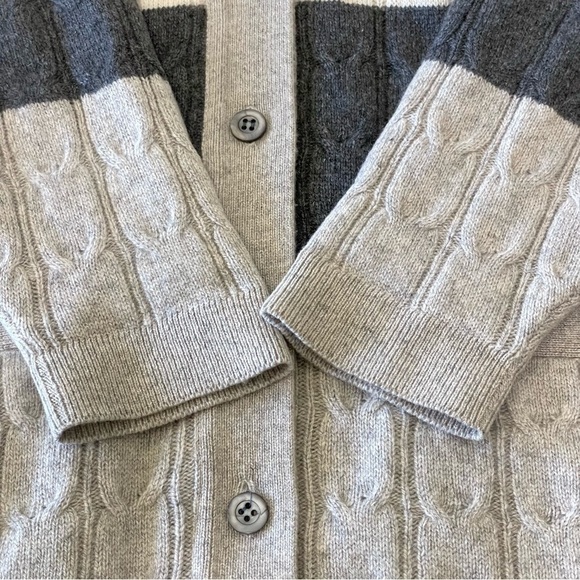 Vintage William Kasper Cashmere Oversized Cabled Cardigan Sweater Neutral Stripe - Picture 10 of 14